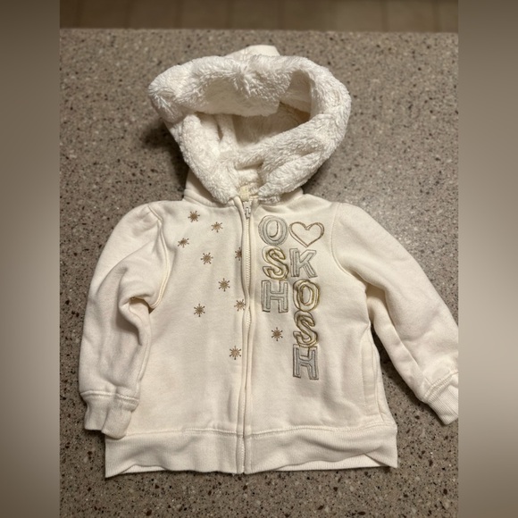 Osh Kosh Girl 24 Month Off White Zip up Jacket with Hood - Picture 1 of 3